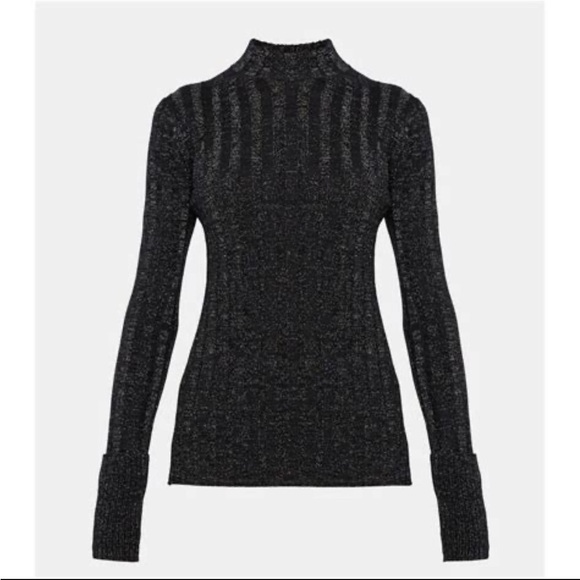 THEORY MOCK NECK PULLOVER LIGHTWEIGHT SWEATER IN BLACK LUREX WOOL BLEND SIZE S - Picture 5 of 6